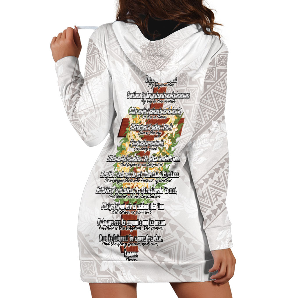 Hawaii Ka Pule a ka Haku Memorial Hoodie Dress Flower Lei Cross - Ivory White LT7 - Polynesian Pride