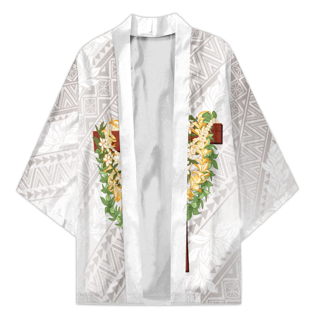 Hawaii Ka Pule a ka Haku Memorial Kimono Flower Lei Cross - Ivory White LT7 Unisex Ivory - Polynesian Pride