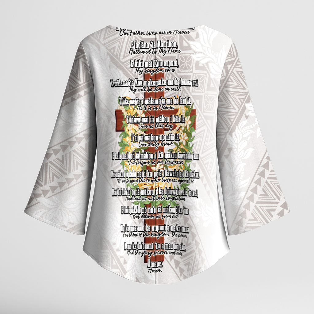 Hawaii Ka Pule a ka Haku Memorial Kimono Sleeve Blouse Flower Lei Cross - Ivory White LT7 - Polynesian Pride