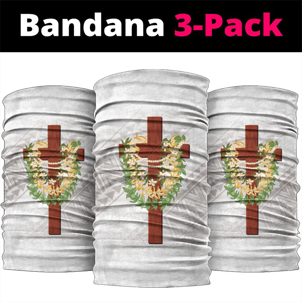 Hawaii Ka Pule a ka Haku Memorial Neck Gaiter Flower Lei Cross - Ivory White LT7 package One Size: 25*50cm Ivory - Polynesian Pride