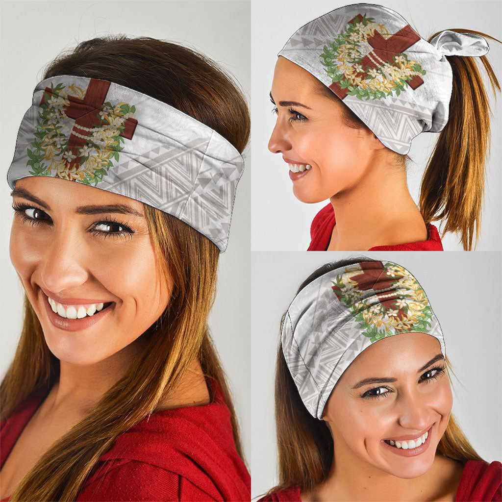 Hawaii Ka Pule a ka Haku Memorial Neck Gaiter Flower Lei Cross - Ivory White LT7 - Polynesian Pride