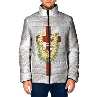 Hawaii Ka Pule a ka Haku Memorial Padded Jacket Flower Lei Cross - Ivory White LT7 Men Ivory - Polynesian Pride