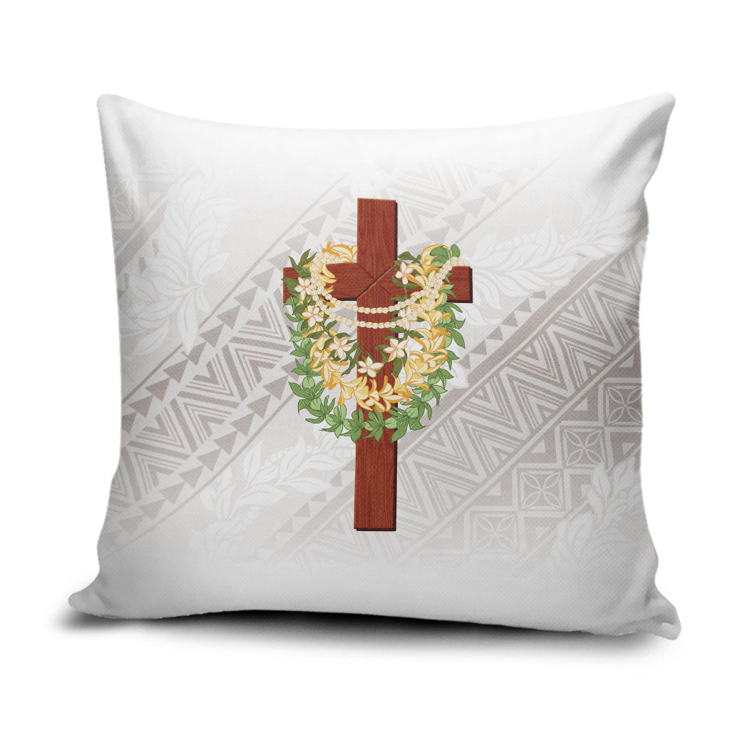 Hawaii Ka Pule a ka Haku Memorial Pillow Cover Flower Lei Cross - Ivory White LT7 Ivory - Polynesian Pride