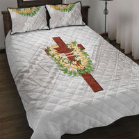 Hawaii Ka Pule a ka Haku Memorial Quilt Bed Set Flower Lei Cross - Ivory White LT7 Ivory - Polynesian Pride