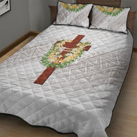 Hawaii Ka Pule a ka Haku Memorial Quilt Bed Set Flower Lei Cross - Ivory White LT7 - Polynesian Pride