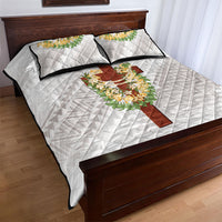 Hawaii Ka Pule a ka Haku Memorial Quilt Bed Set Flower Lei Cross - Ivory White LT7 - Polynesian Pride