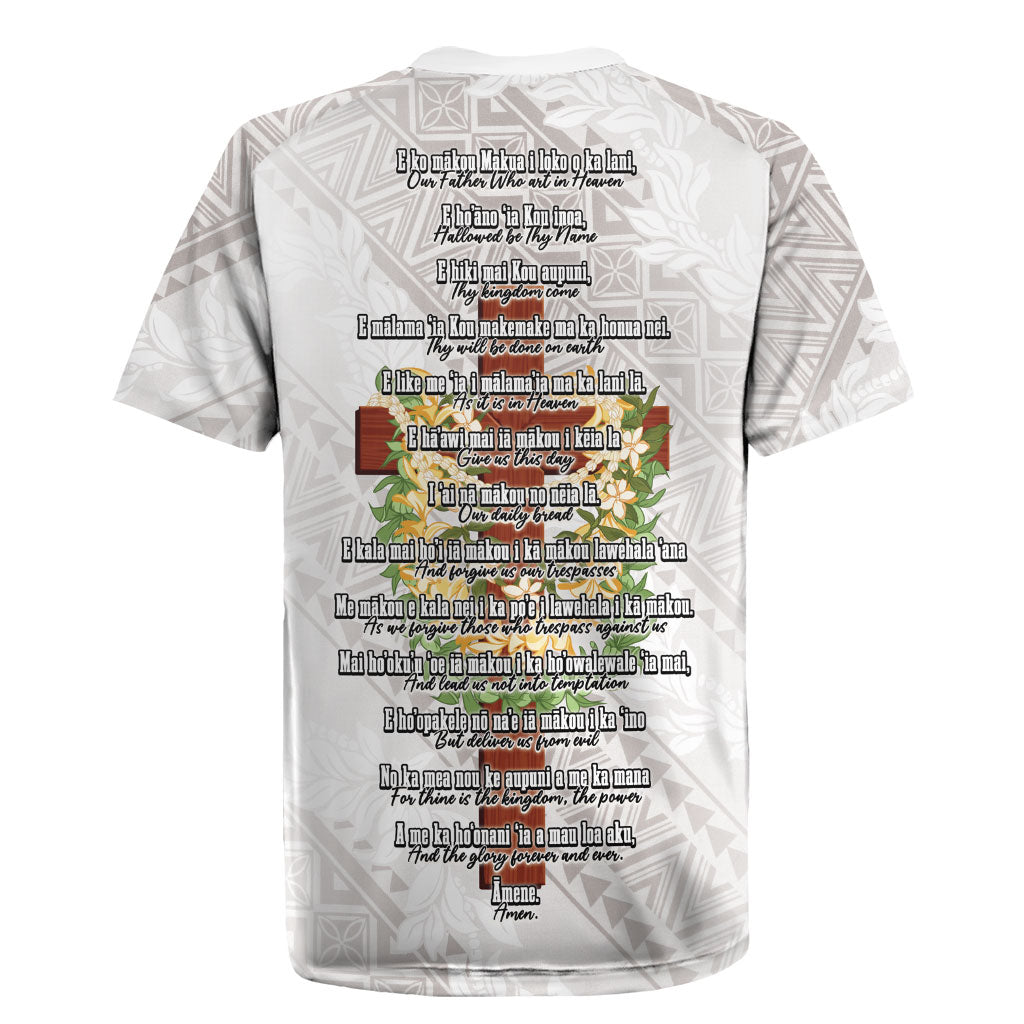 Hawaii Ka Pule a ka Haku Memorial Rugby Jersey Flower Lei Cross - Ivory White LT7 - Polynesian Pride