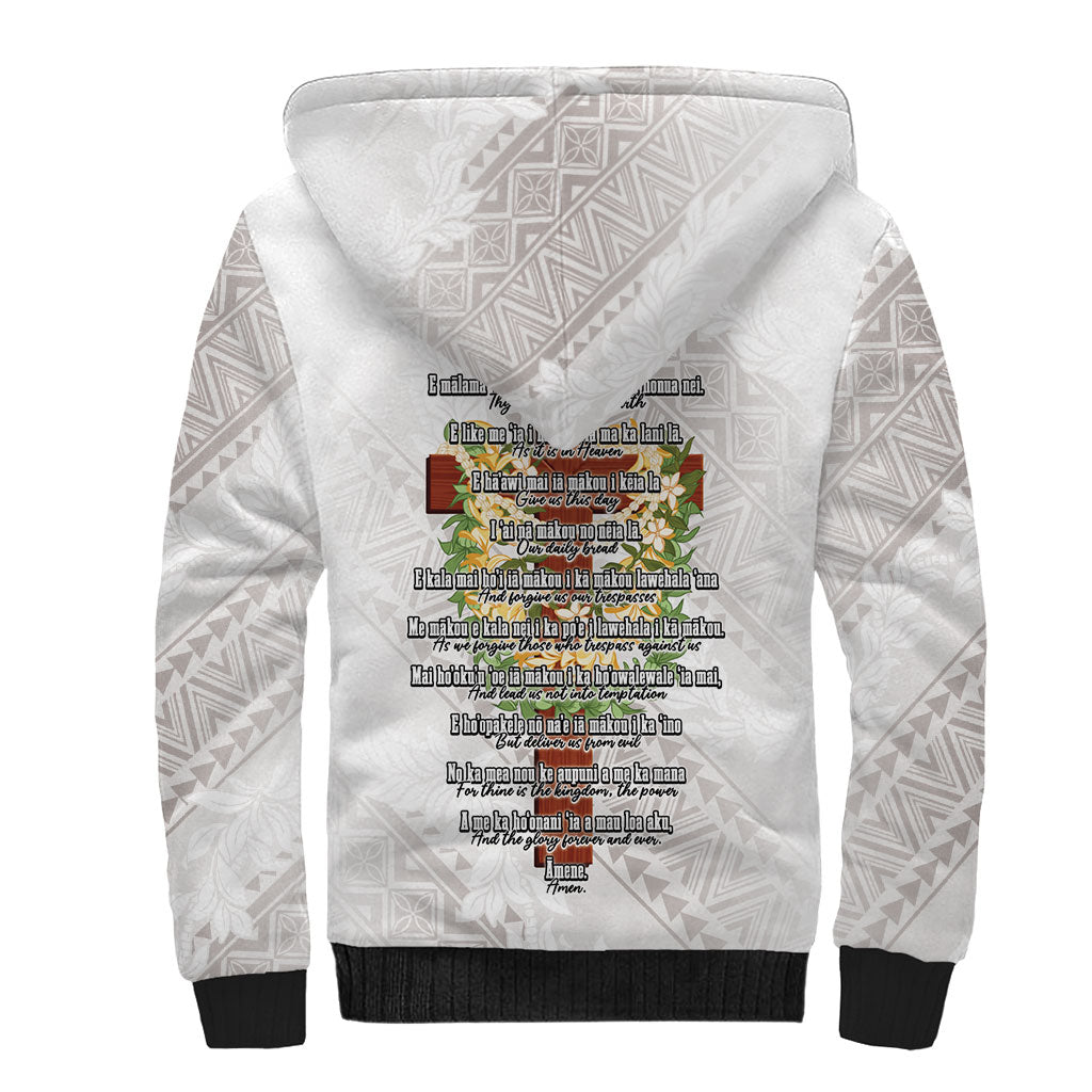Hawaii Ka Pule a ka Haku Memorial Sherpa Hoodie Flower Lei Cross - Ivory White LT7 - Polynesian Pride