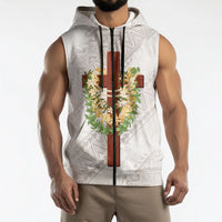 Hawaii Ka Pule a ka Haku Memorial Sleeveless Zip Hoodie Flower Lei Cross - Ivory White LT7 - Polynesian Pride