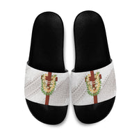 Hawaii Ka Pule a ka Haku Memorial Slide Sandals Flower Lei Cross - Ivory White LT7 Ivory - Polynesian Pride