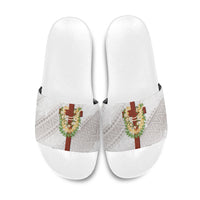 Hawaii Ka Pule a ka Haku Memorial Slide Sandals Flower Lei Cross - Ivory White LT7 Ivory - Polynesian Pride