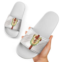 Hawaii Ka Pule a ka Haku Memorial Slide Sandals Flower Lei Cross - Ivory White LT7 - Polynesian Pride