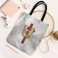 Hawaii Ka Pule a ka Haku Memorial Tote Bag Flower Lei Cross - Ivory White LT7 Black Strap One Size Ivory - Polynesian Pride