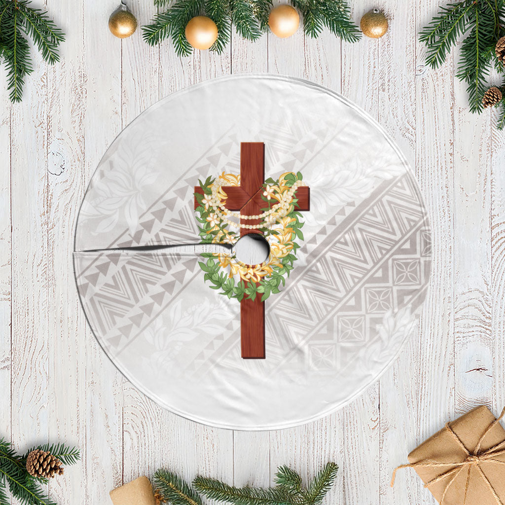 Hawaii ⁠Ka Pule a ka Haku Memorial Tree Skirt Flower Lei Cross - Ivory White