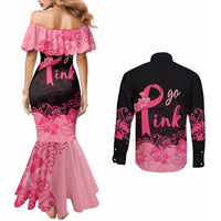 Polynesian Couples Matching Mermaid Dress and Long Sleeve Button Shirts Plumeria Breast Cancer Awareness Survivor Ribbon Pink LT7 - Polynesian Pride