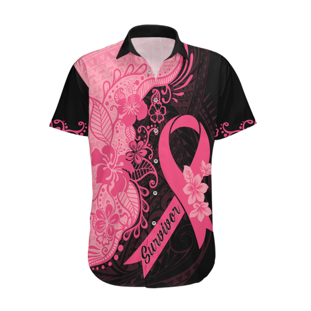 Polynesian Hawaiian Shirt Plumeria Breast Cancer Awareness Survivor Ribbon Pink LT7 Black Pink - Polynesian Pride