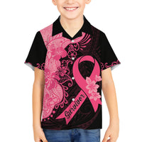 Polynesian Kid Hawaiian Shirt Plumeria Breast Cancer Awareness Survivor Ribbon Pink LT7 - Polynesian Pride