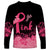 Polynesian Long Sleeve Shirt Plumeria Breast Cancer Awareness Survivor Ribbon Pink LT7 - Polynesian Pride