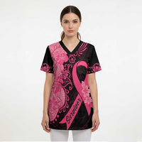 Polynesian Scrub Top Plumeria Breast Cancer Awareness Survivor Ribbon Pink - Polynesian Pride