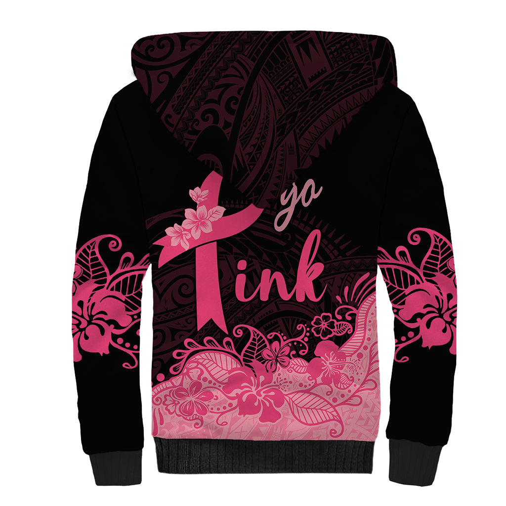 Polynesian Sherpa Hoodie Plumeria Breast Cancer Awareness Survivor Ribbon Pink LT7 - Polynesian Pride