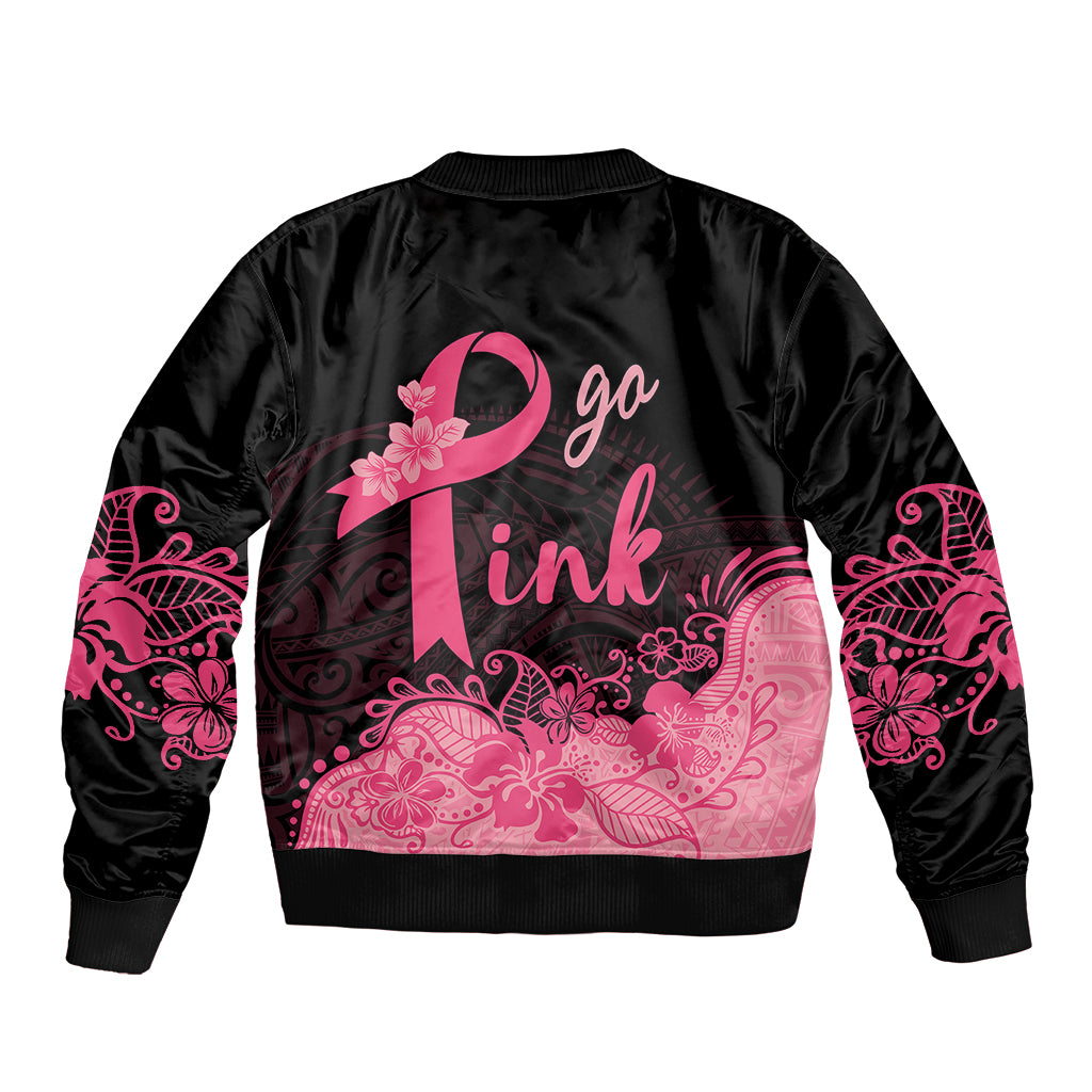 Polynesian Sleeve Zip Bomber Jacket Plumeria Breast Cancer Awareness Survivor Ribbon Pink LT7 - Polynesian Pride