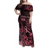 Polynesian Family Matching Off Shoulder Maxi Dress and Hawaiian Shirt Breast Cancer RIbbon Butterfly Mix Plumeria Curves Pink LT7 Mom's Dress Black Pink - Polynesian Pride