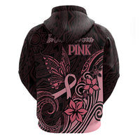 Polynesian Hoodie Breast Cancer RIbbon Butterfly Mix Plumeria Curves Pink LT7 - Polynesian Pride