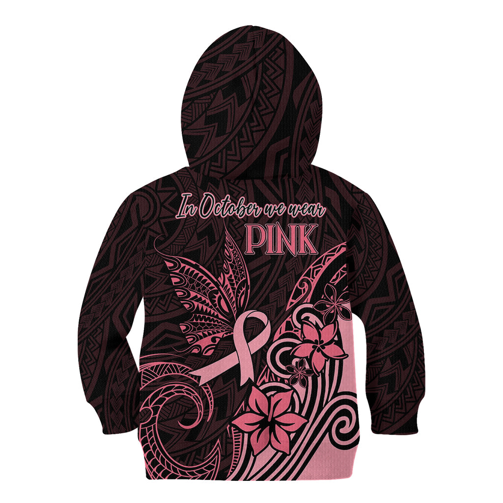Polynesian Kid Hoodie Breast Cancer RIbbon Butterfly Mix Plumeria Curves Pink LT7 - Polynesian Pride