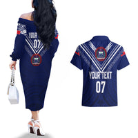Personalised Samoa Rugby Couples Matching Off The Shoulder Long Sleeve Dress and Hawaiian Shirt World Cup 2023 Siamupini Siva Tau LT7 - Polynesian Pride