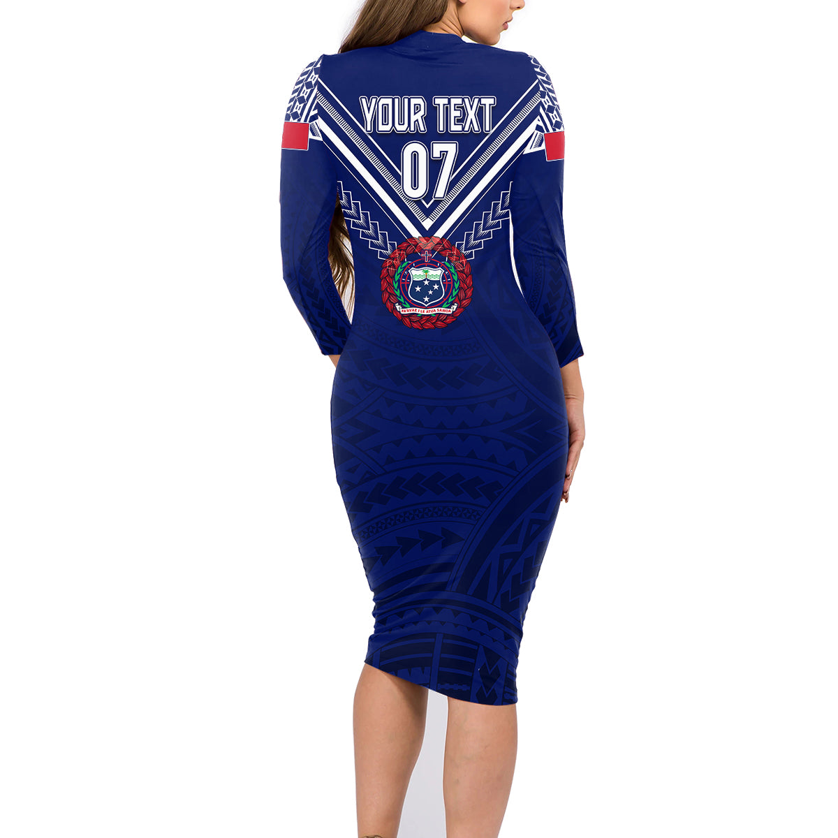 Personalised Samoa Rugby Family Matching Long Sleeve Bodycon Dress and Hawaiian Shirt World Cup 2023 Siamupini Siva Tau LT7 - Polynesian Pride