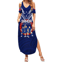 Personalised Samoa Rugby Family Matching Summer Maxi Dress and Hawaiian Shirt World Cup 2023 Siamupini Siva Tau LT7 Mom's Dress Blue - Polynesian Pride