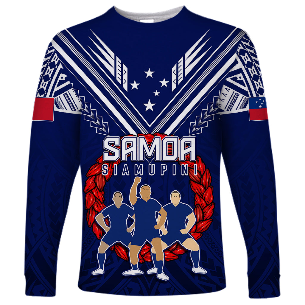 Personalised Samoa Rugby Long Sleeve Shirt World Cup 2023 Siamupini Siva Tau LT7 Unisex Blue - Polynesian Pride