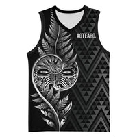 New Zealand Ta Moko Silver Fern Basketball Jersey Taniko Taniwha Motifs