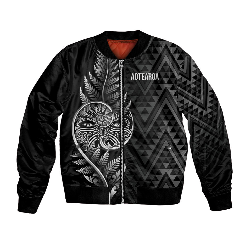 New Zealand Ta Moko Silver Fern Bomber Jacket Taniko Taniwha Motifs