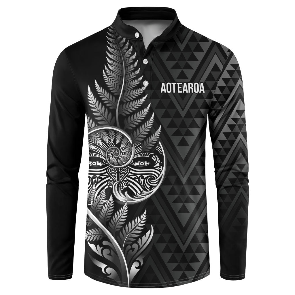 New Zealand Ta Moko Silver Fern Button Sweatshirt Taniko Taniwha Motifs