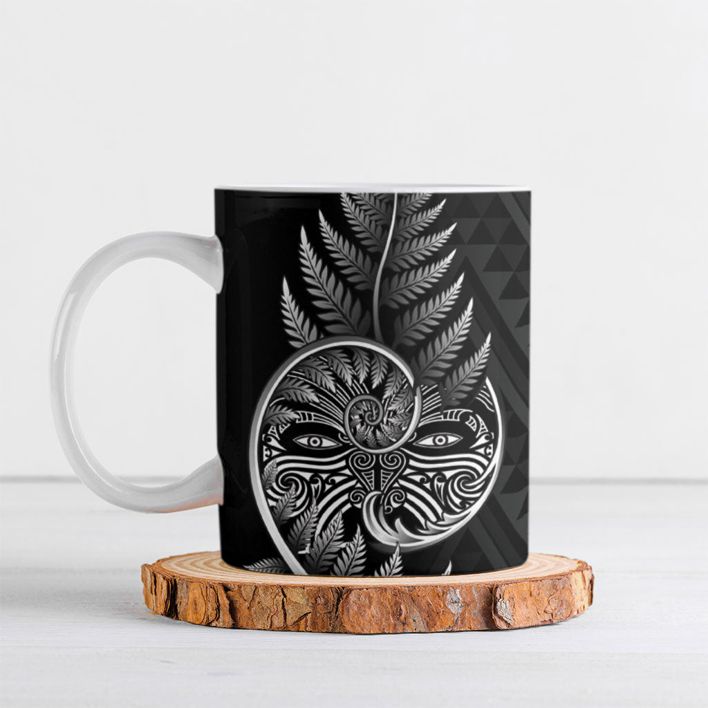 New Zealand Ta Moko Silver Fern Ceramic Mug Taniko Taniwha Motifs
