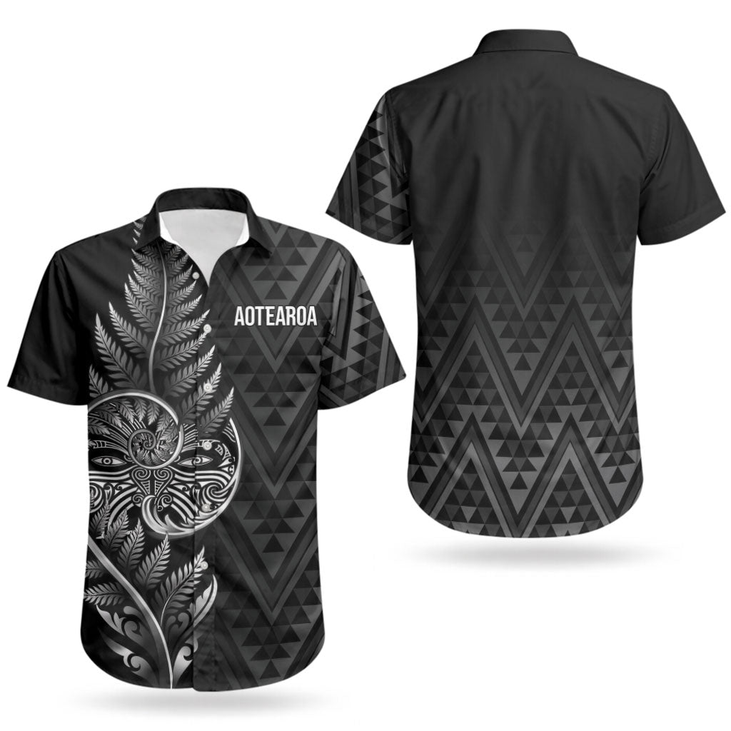 New Zealand Ta Moko Silver Fern Couples Matching Off Shoulder Maxi Dress and Hawaiian Shirt Taniko Taniwha Motifs
