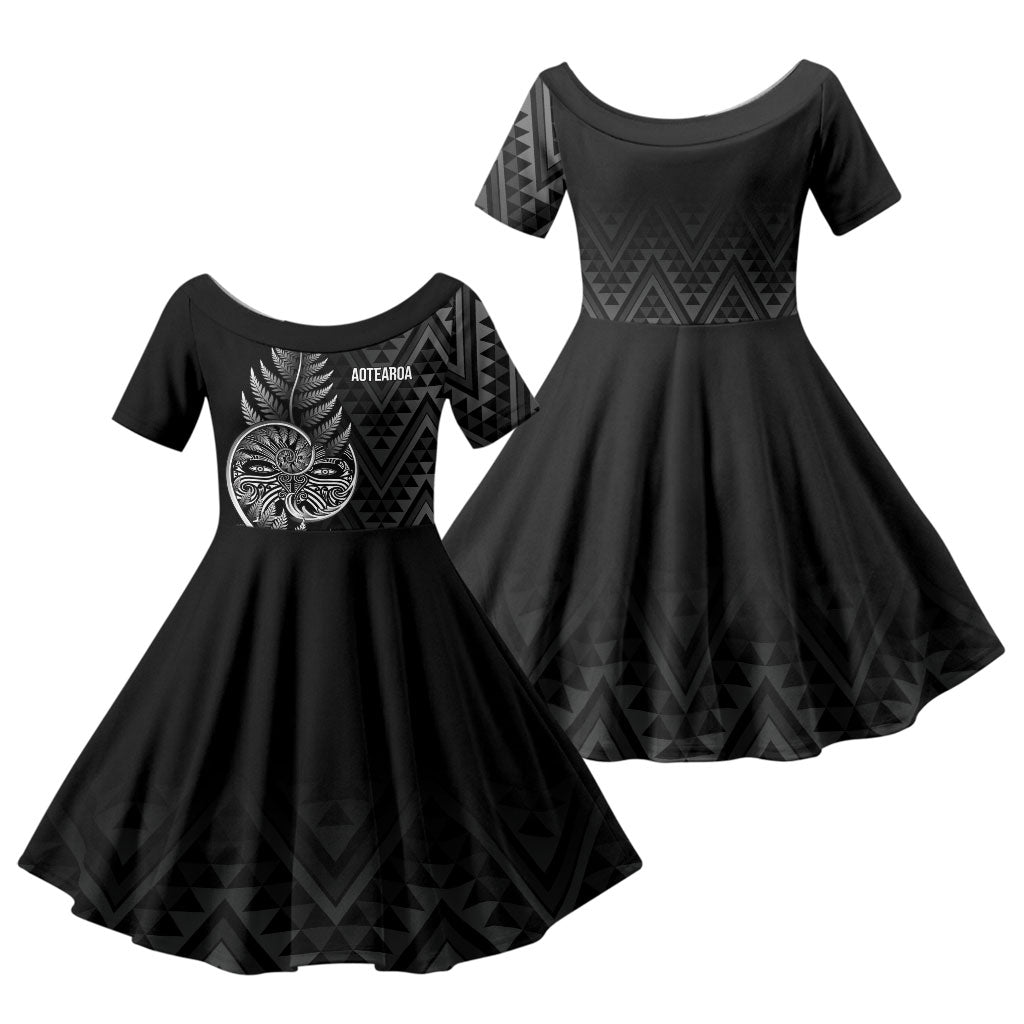 New Zealand Ta Moko Silver Fern Family Matching Summer Maxi Dress and Hawaiian Shirt Taniko Taniwha Motifs