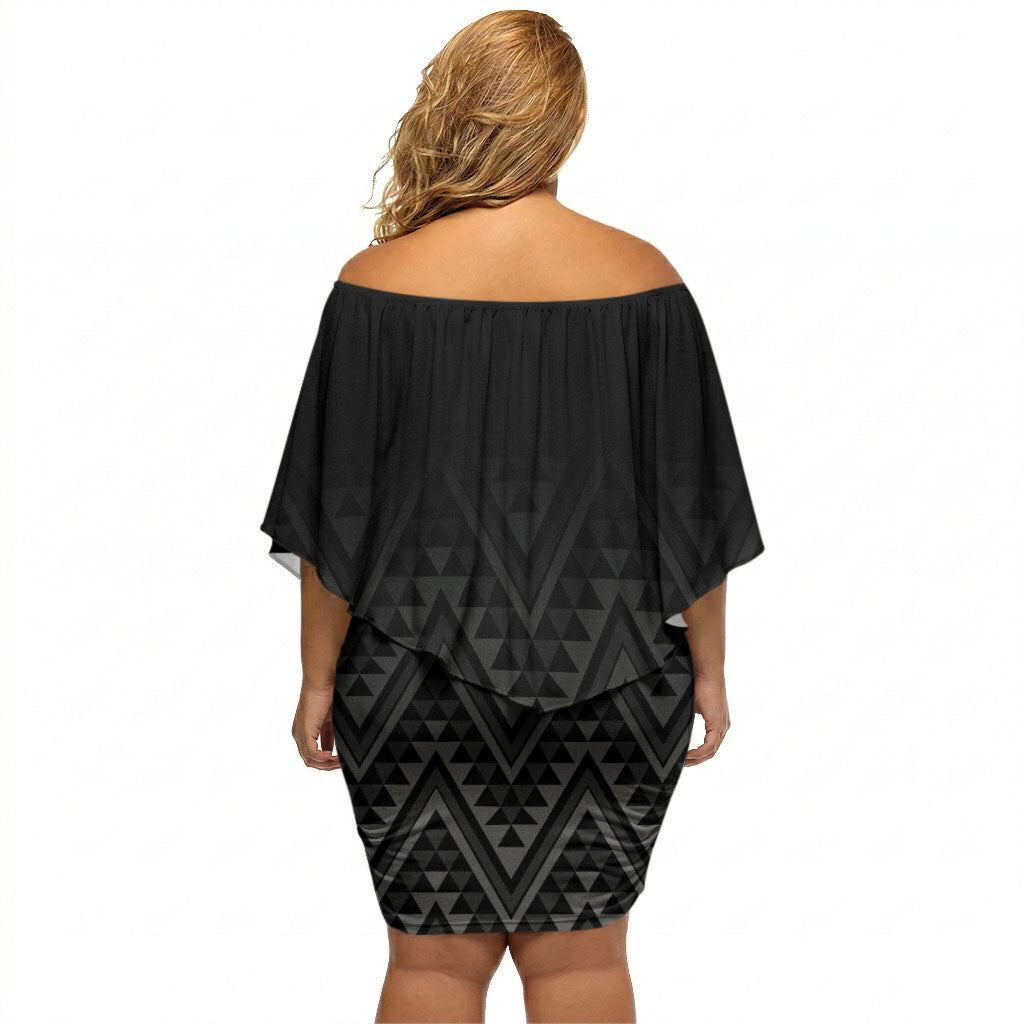 New Zealand Ta Moko Silver Fern Off Shoulder Short Dress Taniko Taniwha Motifs