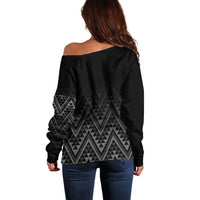 New Zealand Ta Moko Silver Fern Off Shoulder Sweater Taniko Taniwha Motifs
