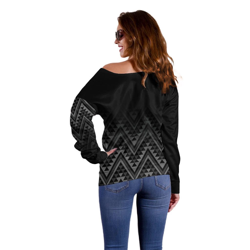 New Zealand Ta Moko Silver Fern Off Shoulder Sweater Taniko Taniwha Motifs
