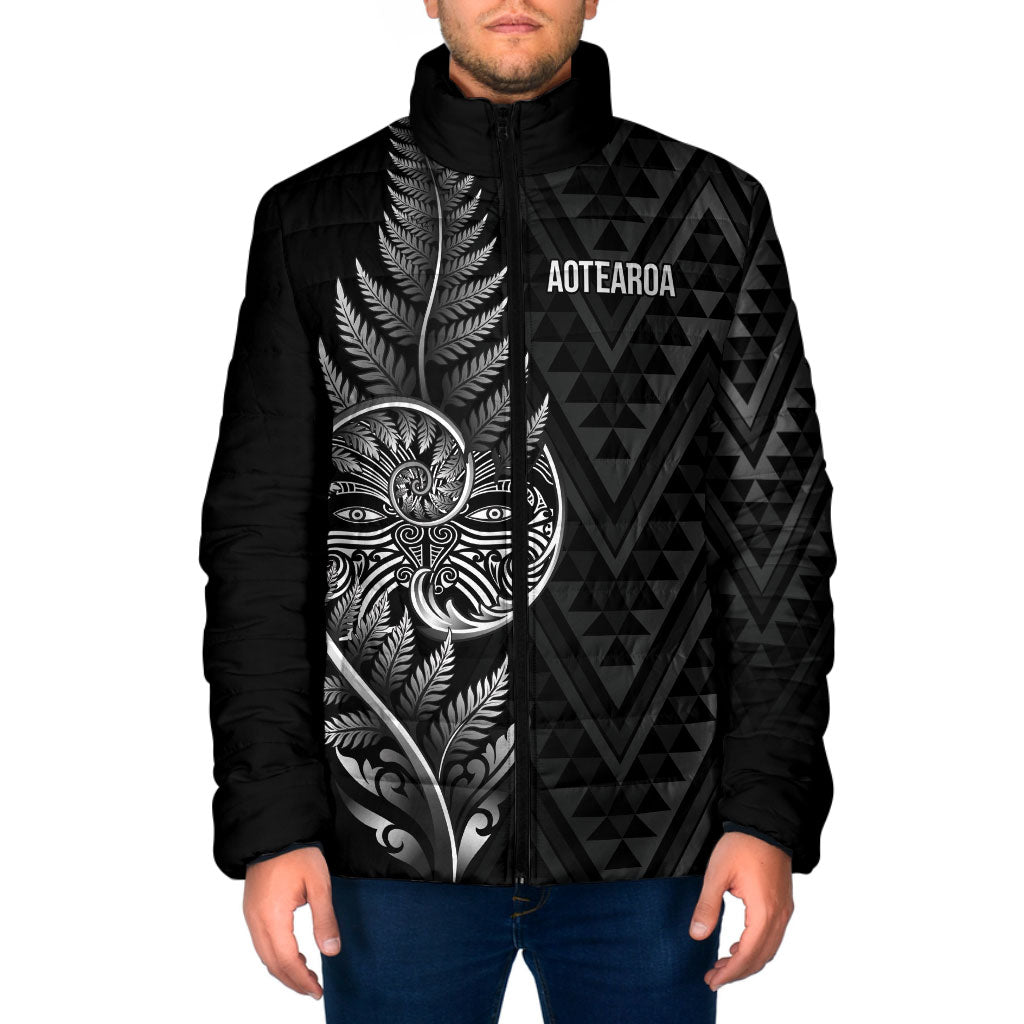 New Zealand Ta Moko Silver Fern Padded Jacket Taniko Taniwha Motifs