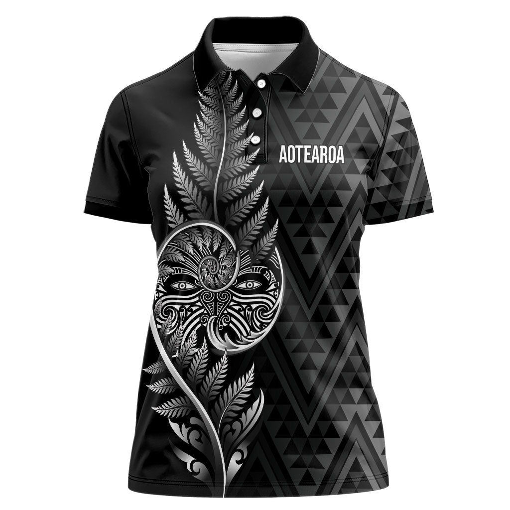 New Zealand Ta Moko Silver Fern Women Polo Shirt Taniko Taniwha Motifs