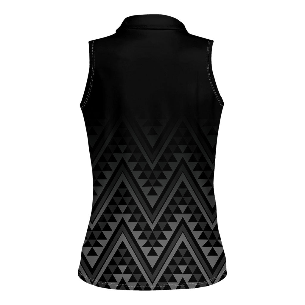 New Zealand Ta Moko Silver Fern Women Sleeveless Polo Shirt Taniko Taniwha Motifs