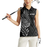 New Zealand Ta Moko Silver Fern Women Sleeveless Polo Shirt Taniko Taniwha Motifs
