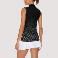 New Zealand Ta Moko Silver Fern Women Sleeveless Polo Shirt Taniko Taniwha Motifs