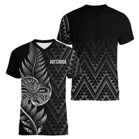 New Zealand Ta Moko Silver Fern Women V-Neck T-Shirt Taniko Taniwha Motifs