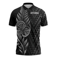 New Zealand Ta Moko Silver Fern Zipper Polo Shirt Taniko Taniwha Motifs