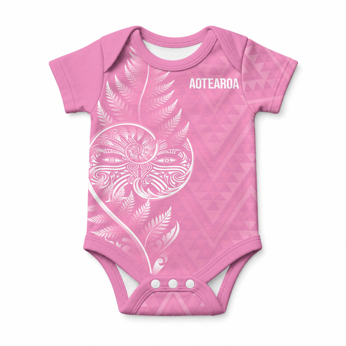 New Zealand Ta Moko Silver Fern Pink Baby Onesie Taniko Taniwha Motifs