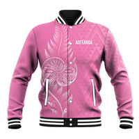 New Zealand Ta Moko Silver Fern Pink Baseball Jacket Taniko Taniwha Motifs